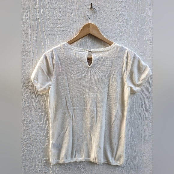 Knitted & Knotted Cotton Cashmere Blend Ivory Crochet Detail Knit Sweater Small - Picture 6 of 6